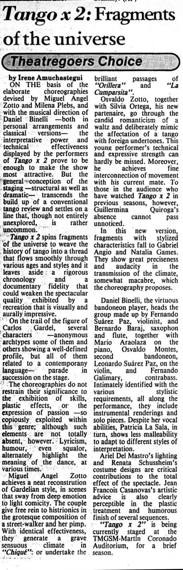 Tango x 2: Fragments of the universe
